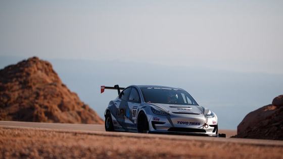Race-Prepped Tesla Model 3 Takes on Pikes Peak