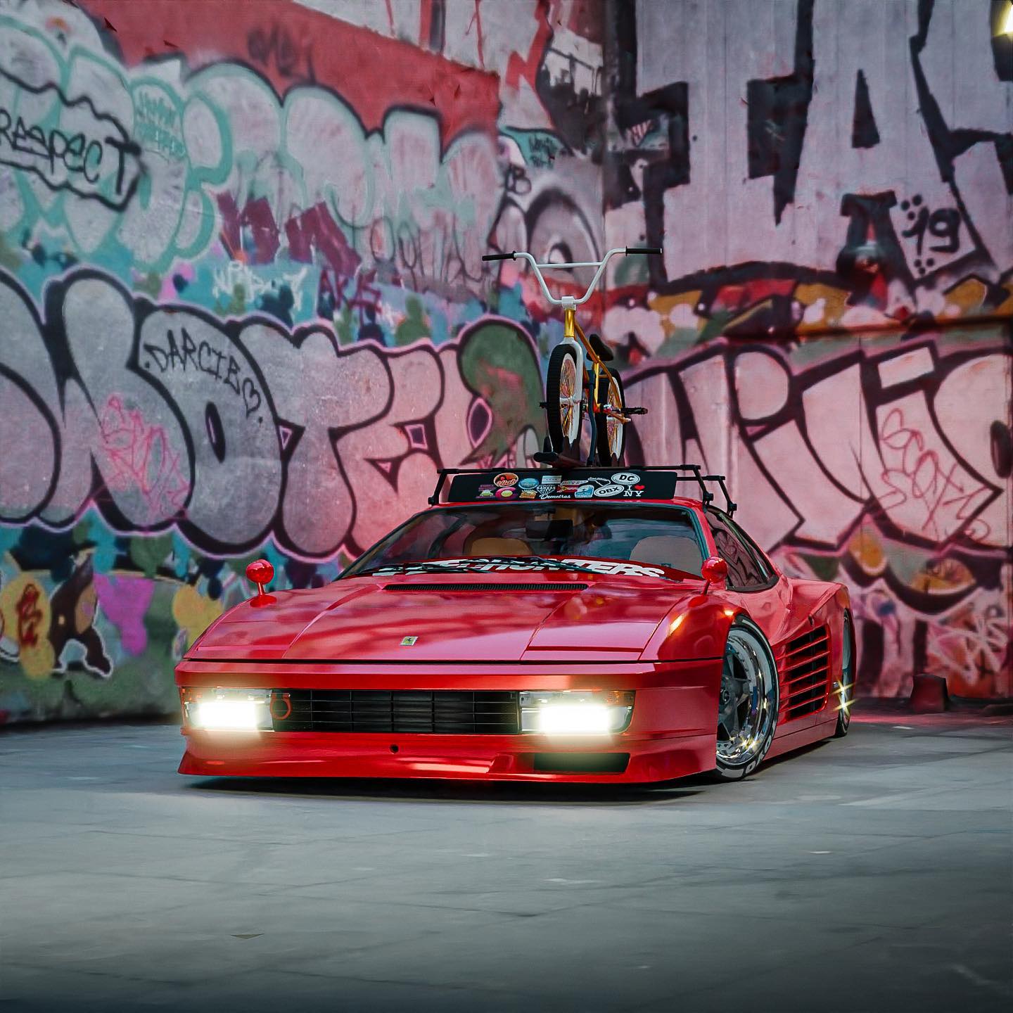 Stanced Ferrari Testarossa 'Rosie' CGI Restomod