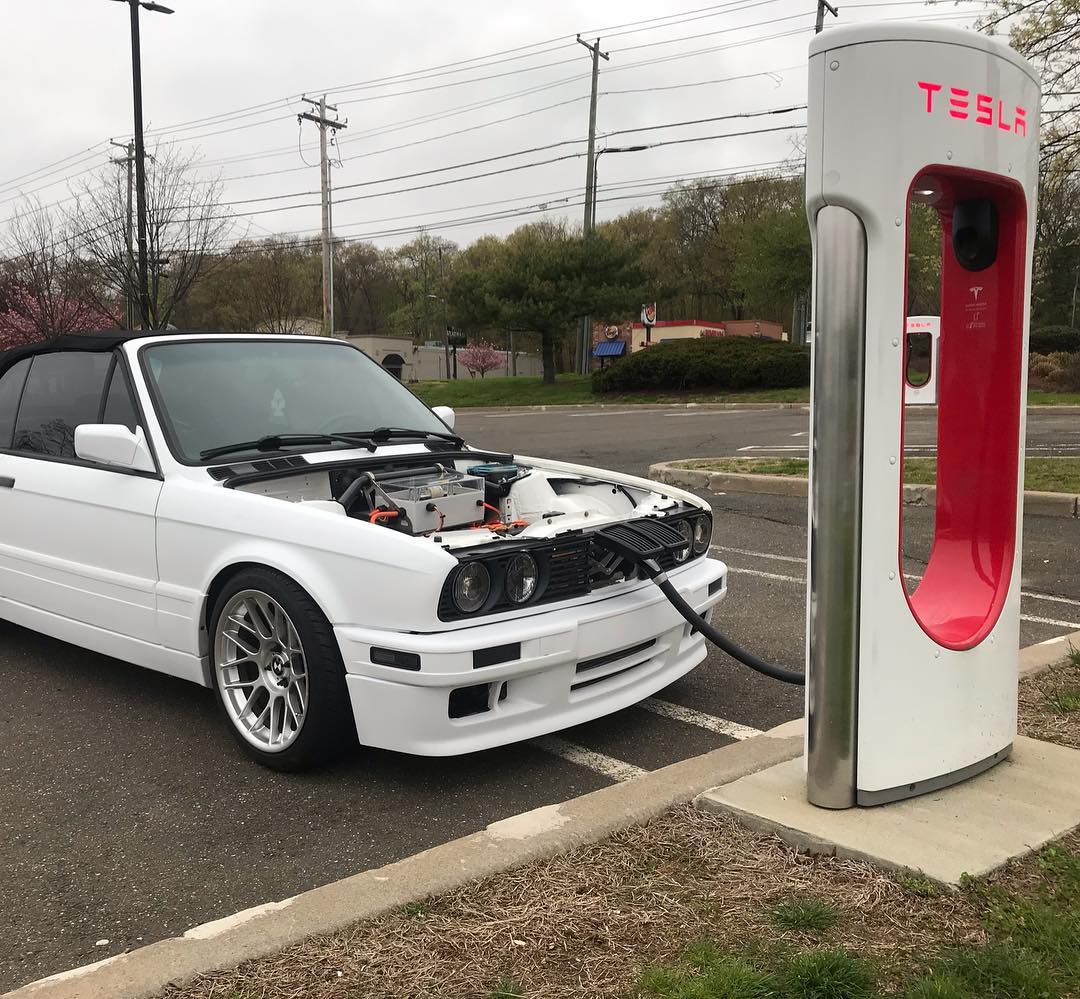 Tesla-Powered BMW E30 Convertible